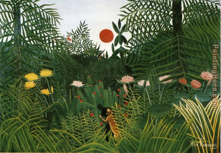 Negro Attacked by a Jaguar painting - Henri Rousseau Negro Attacked by a Jaguar art painting